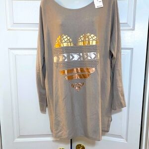 Kaktus Ladies top taupe metallic heart (new) XL